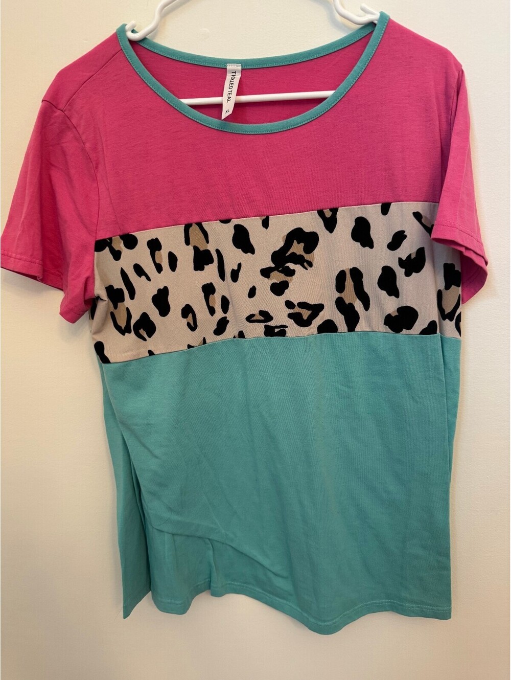 Tickled Teal pink and teal colorblock short sleeve top